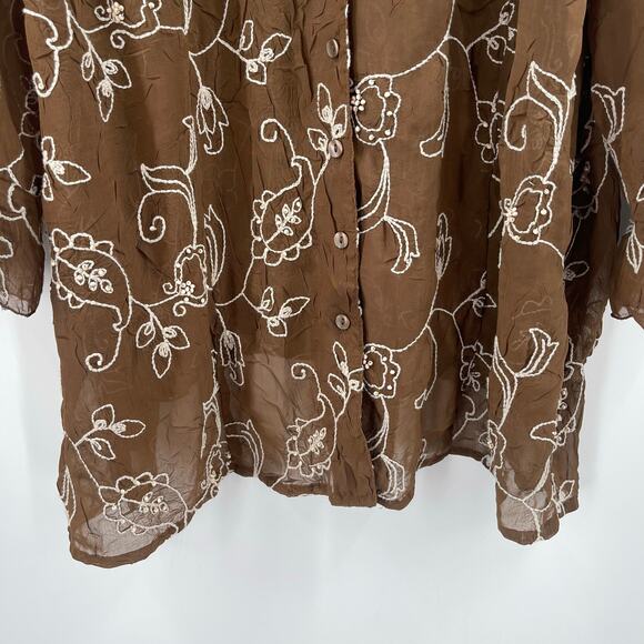 MAGGIE BARNES Button Down Shirt 3X Blouse Embroidered Beaded Plus Curvy Vintage - Picture 8 of 13